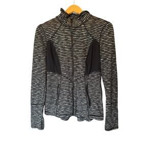 Zella Athletic Jacket Women’s Large Black White Stripe Full Zip Activewear